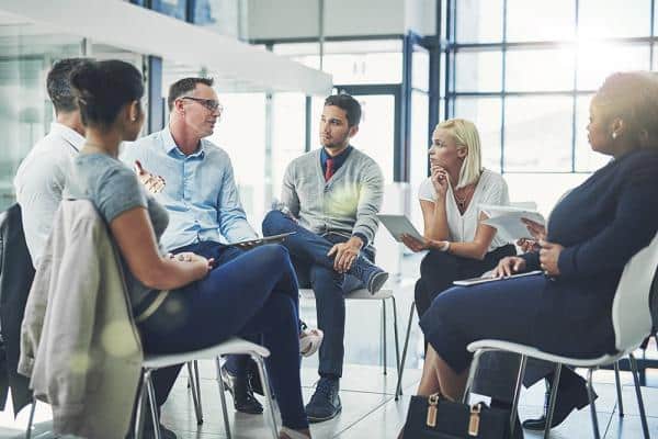 group of employees having a team meeting