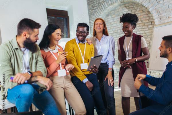 Diverse group of people laughing together