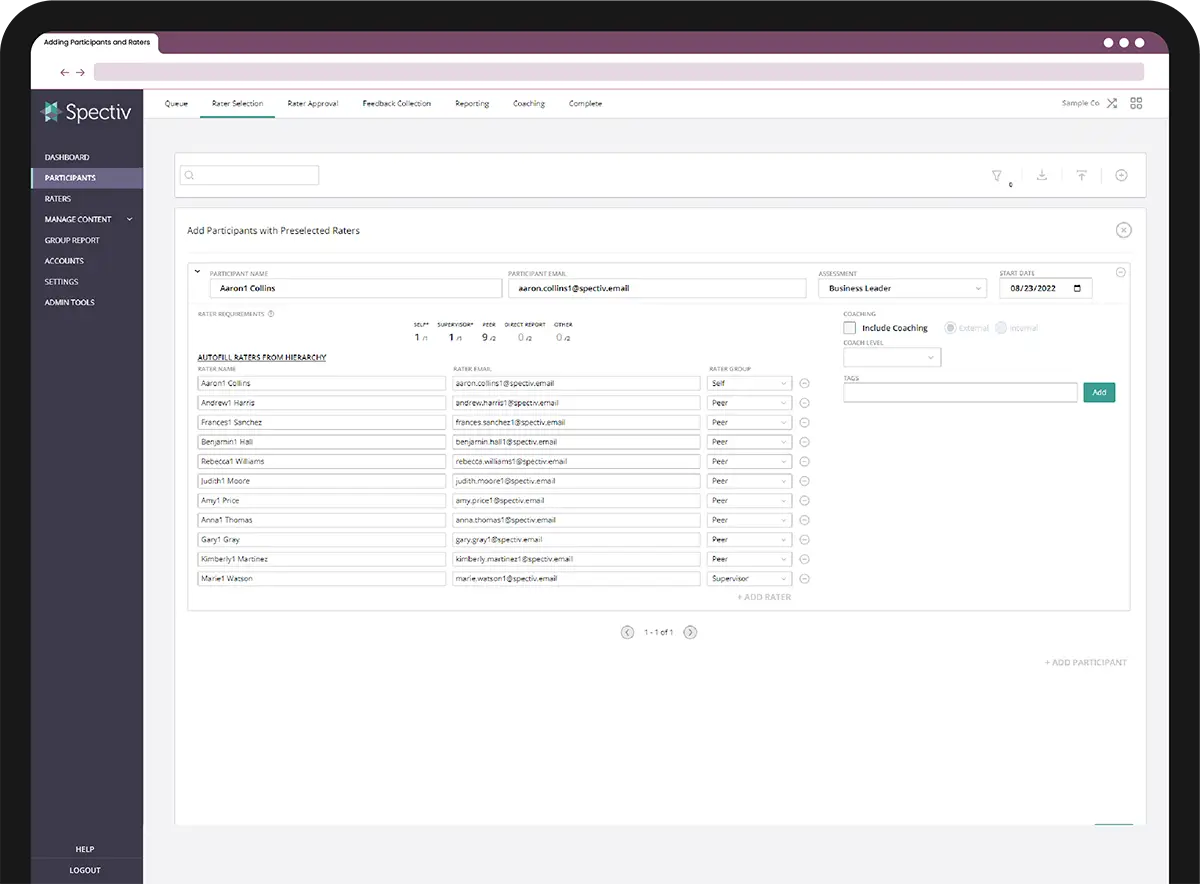 adding partcipants and raters spectiv