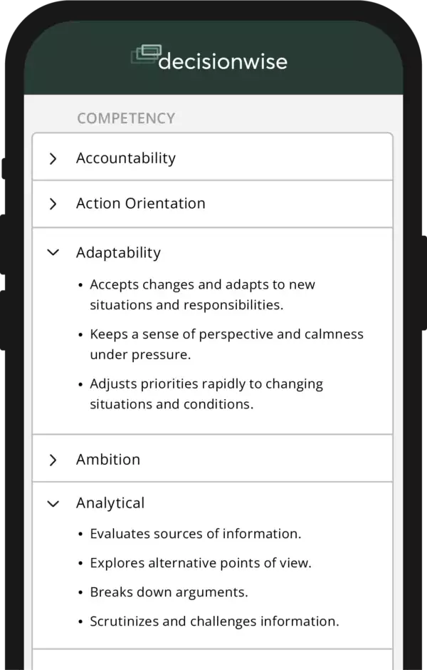 360 feedback leadership competencies on mobile device