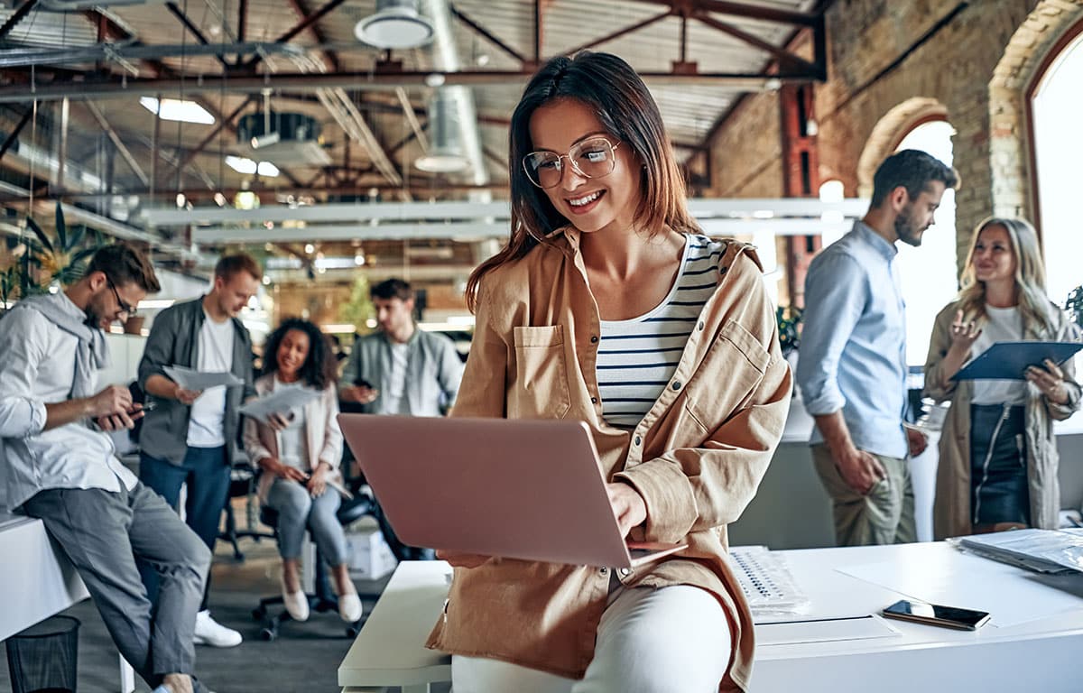 Woman reviewing employee engagement results on tablet