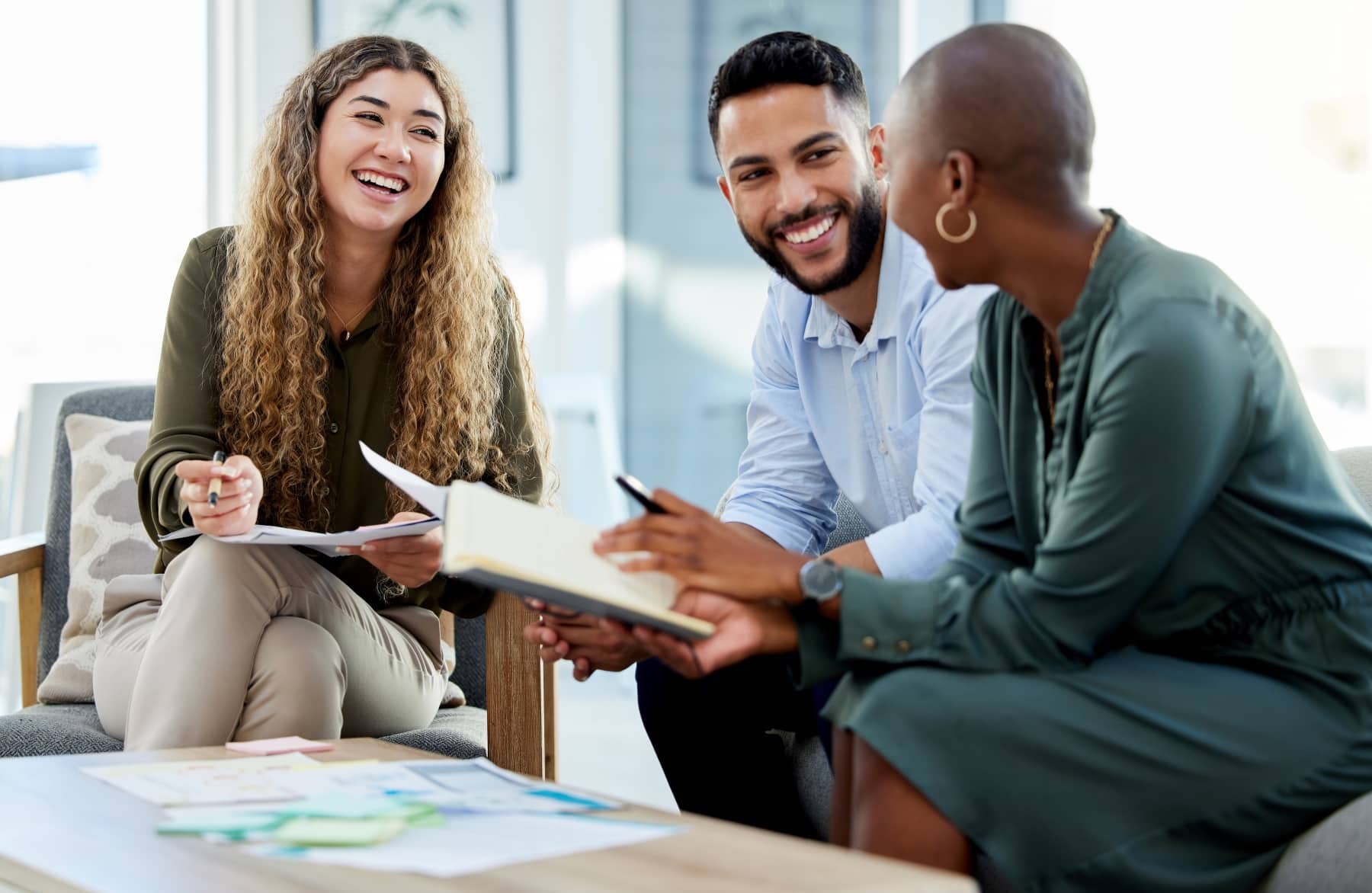 Employees sitting down for a meeting
