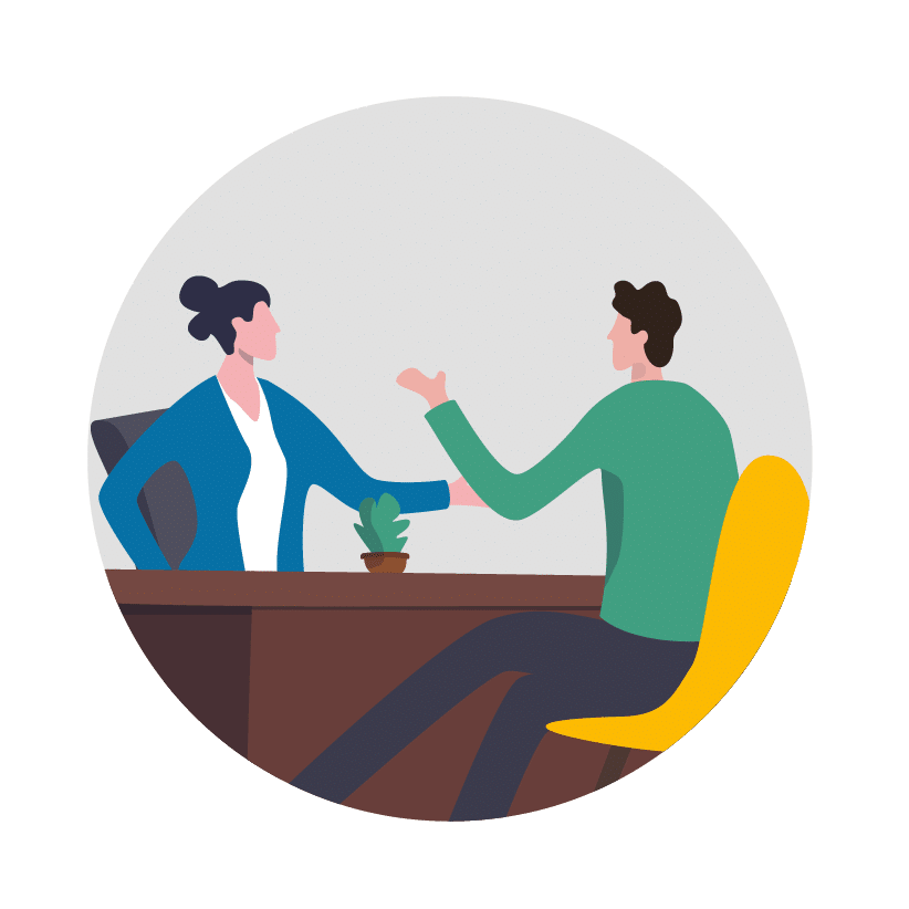 Built for HR – 360 Feedback drawing of two coworkers having a meeting