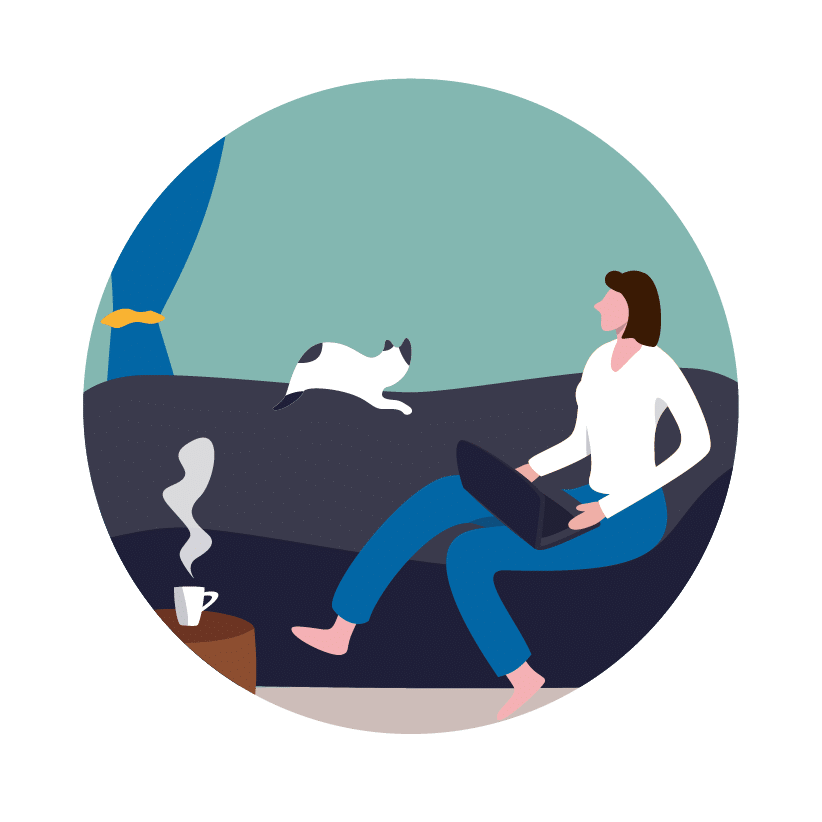Built for the Modern Workforce – 360 Feedback drawing of woman working on the floor in front of her home sofa